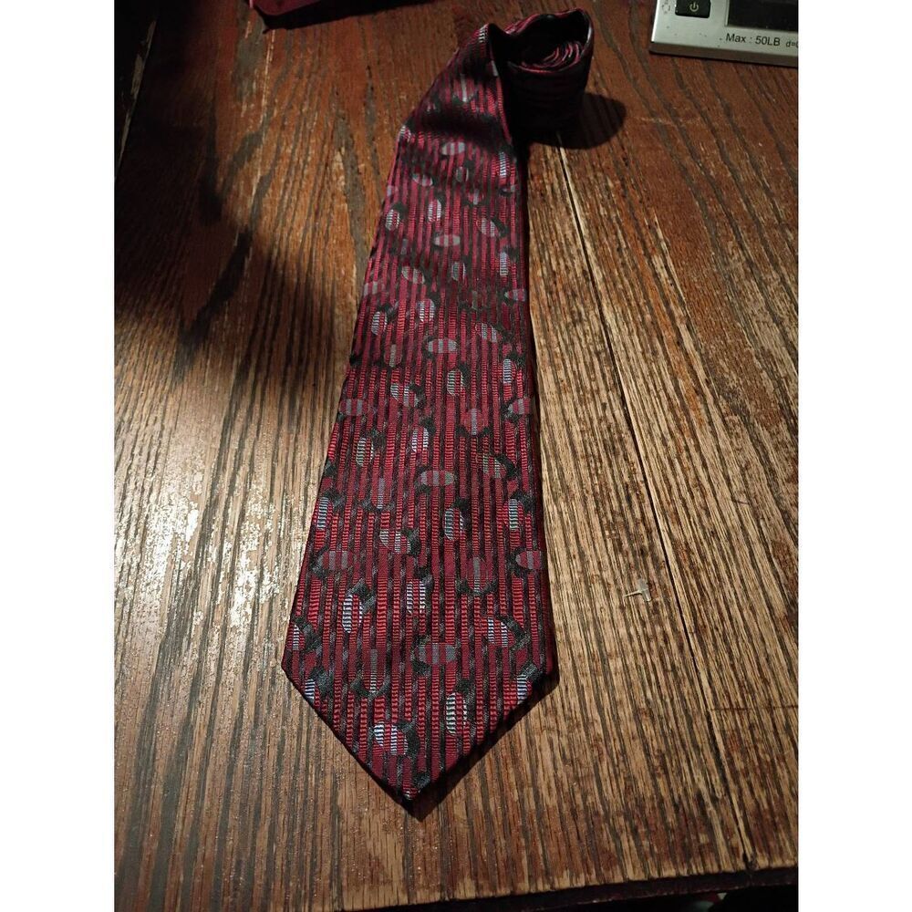 Bugatti Red Black Grey 100% Silk Mens Neck Tie